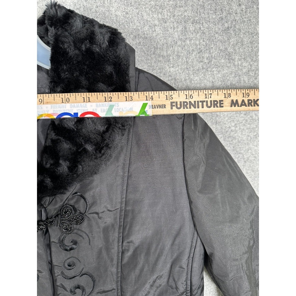Montana Co Womens Small Jacket Coat Black Faux Fur Chic Embroidered - Picture 3 of 13